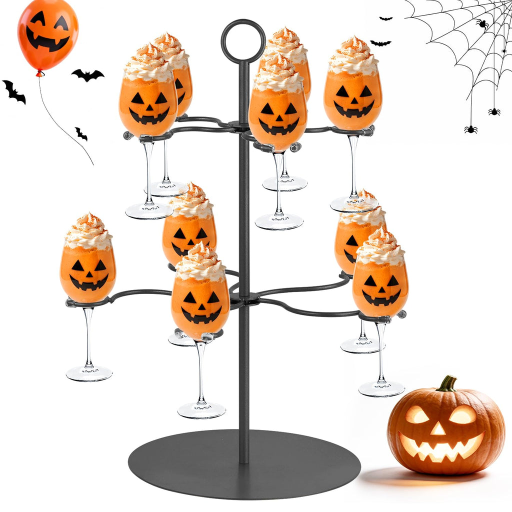 Cocktail Tree Stand for Parties Brunch,2 Tiers 10 Holders Drink tower Wine Glass Holder Stand,Champagne Tower Martinis Tree,Wine Glasses Display Margarita tower Drink stand for Mimosa Bar Party Bridal Matte black-two tier