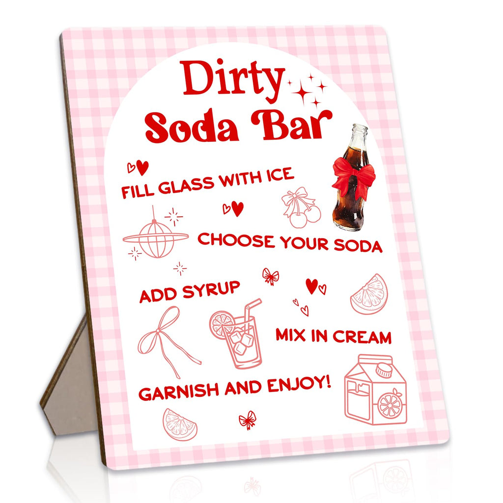 Dirty Soda Bar Sign for Baby Shower, She's Ready To Pop Wooden Menu and Recipe Board, 8x10 Inch Pink Tabletop Welcome Sign, Beverage Setup Decor for Gender Reveal or Wedding Party