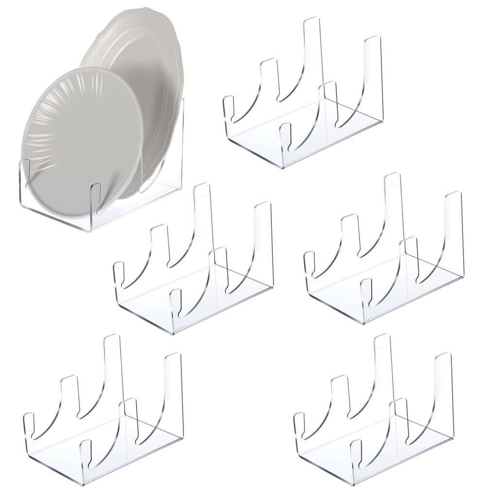 6 Pcs Plate Dinnerware Display Stand, 2-Tier China Platters Holder, Acrylic Plate Stands for Display Clear Kitchen Cabinet Organizer
