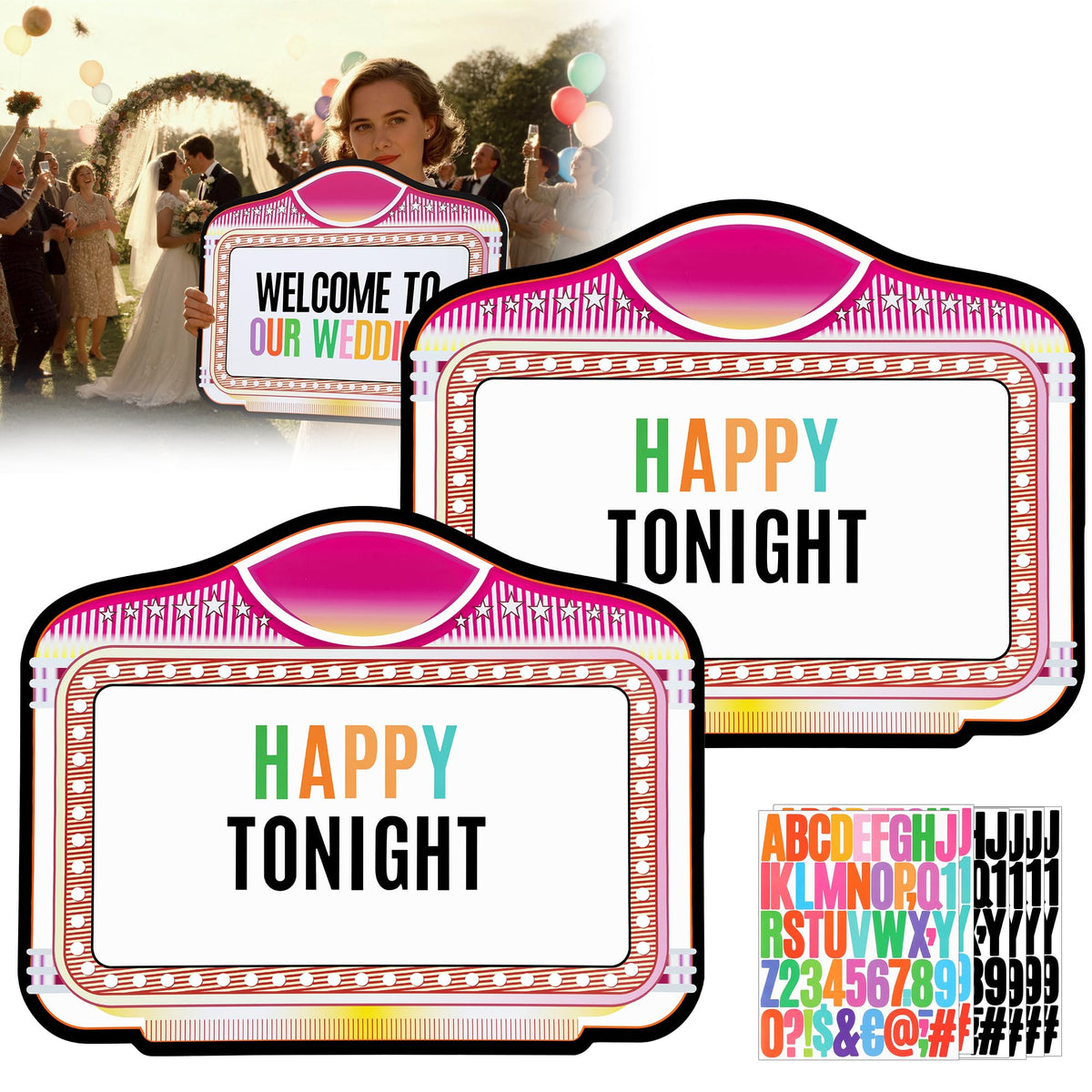 2 Pack Wedding Bottle Service Sign with Letter Stickers Pink