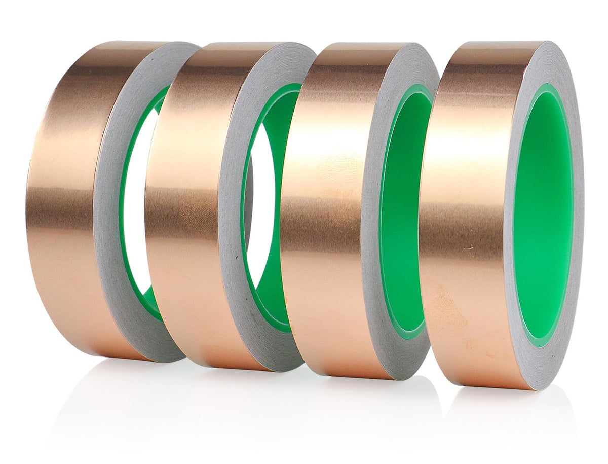BOMEI PACK Copper Foil Tape 4 Pack 1.97mil x 1inch x 66ft with Conductive Adhesive for Guitar and Crafts, Soldering, Stained Glass, Electrical Repairs, Grounding 4 Pack, 1 Inch X 66 Ft