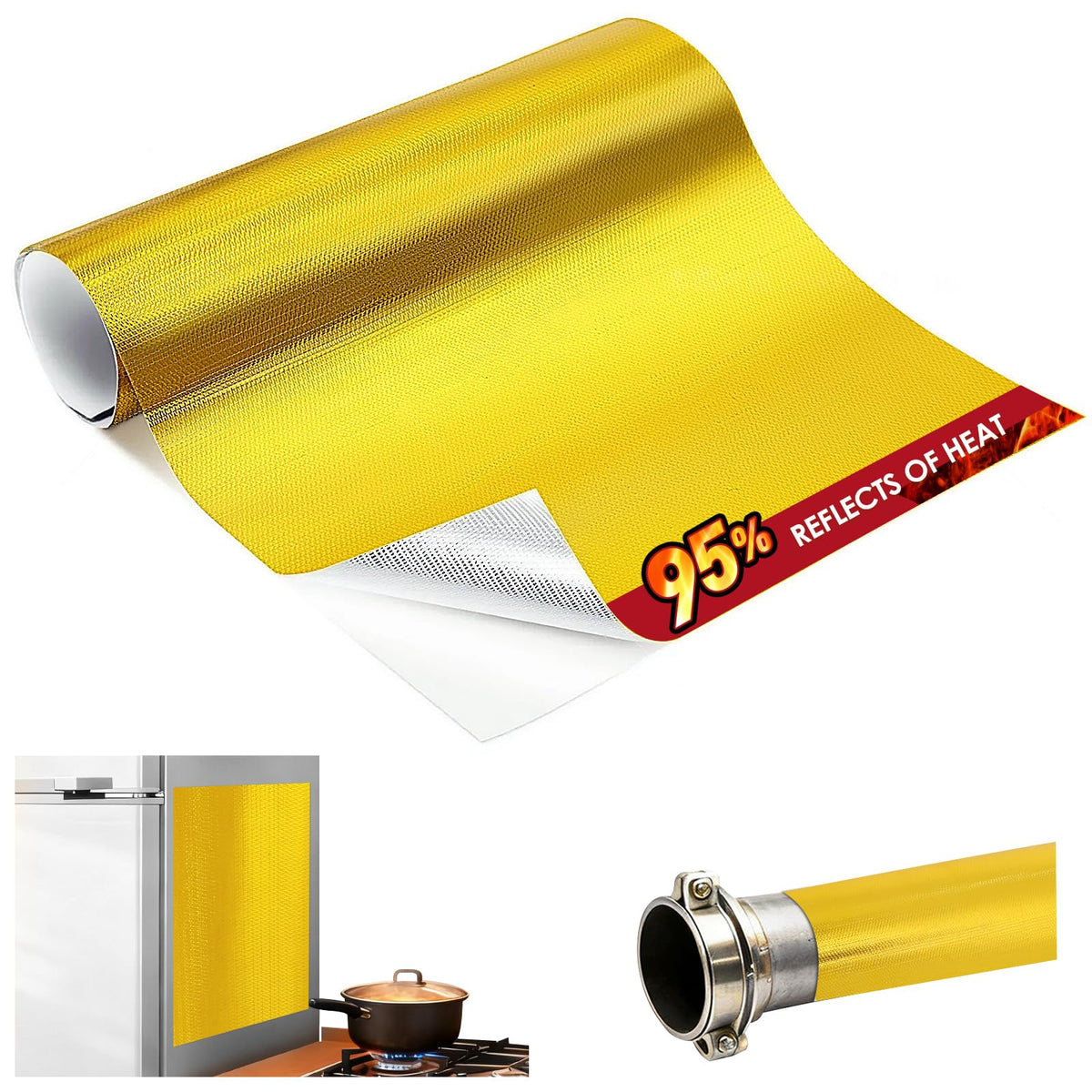 Gold Heat Shield Tape - Reflects 95% of Radiant Heat, 24" x 40" Heat Shield Wrap for Automotive, Fridge, Stove, Exhaust, Motorcycle, Fireplace, and Cabinet Protection (Gold) Gold 24" x 40" x 0.02"