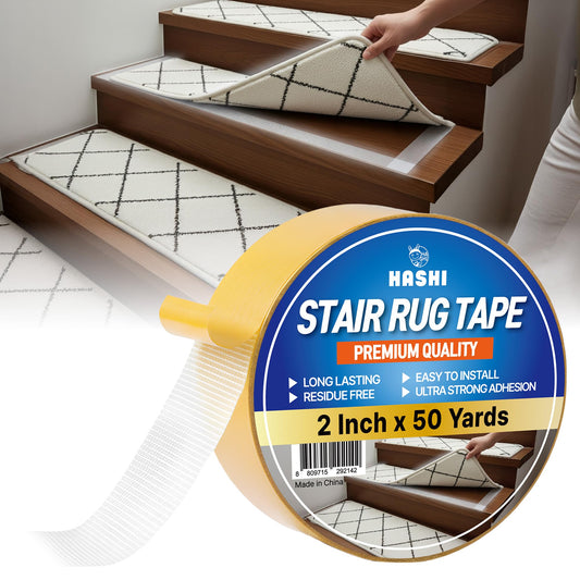 HA SHI Double Sided Stair Tread Tape (2" x 50 Yards), Heavy Duty Non Slip Rug Gripper for Carpet & Runners, Safe for Hardwood Floors 2" x 50 Yards