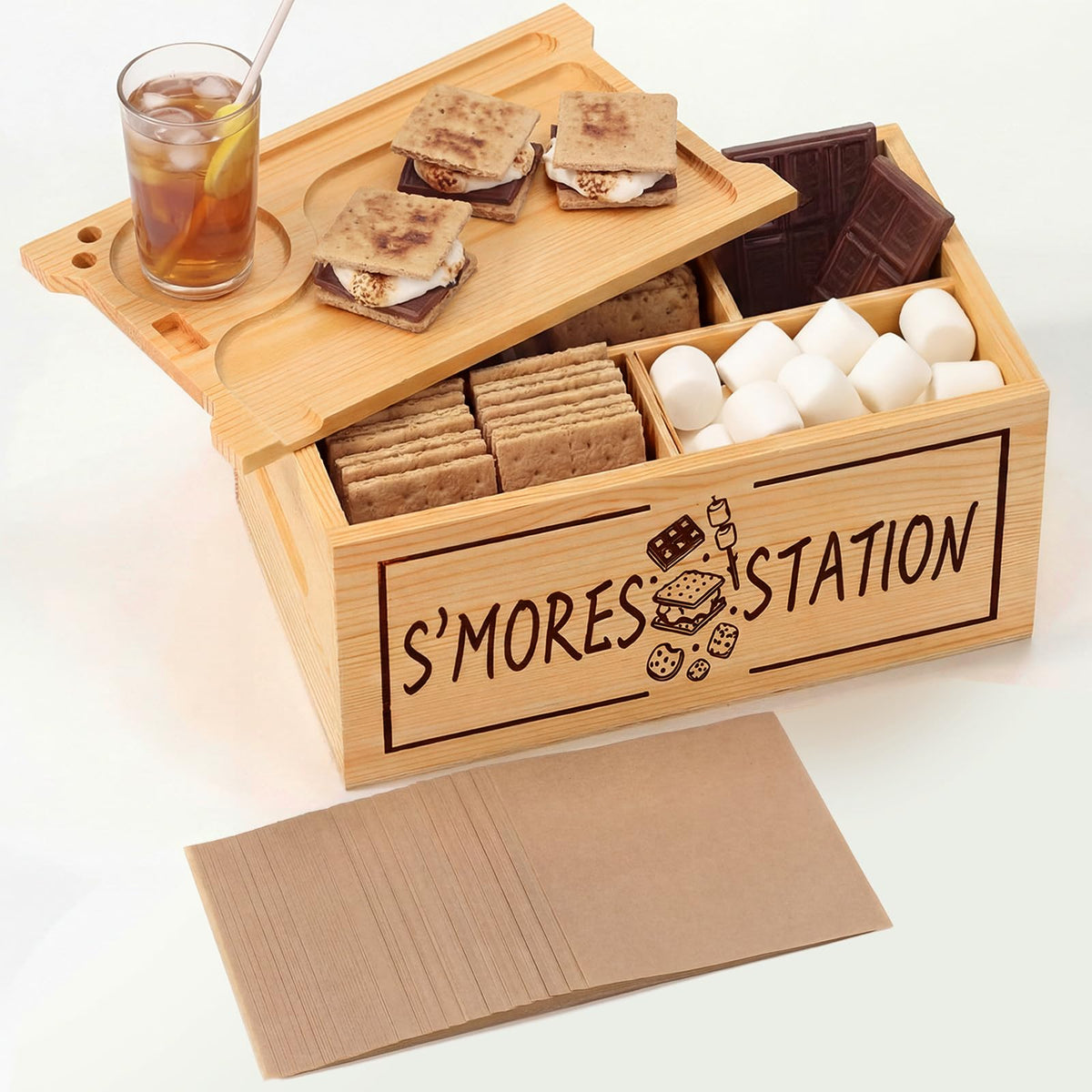 S‘mores Station with Tray Handle-farmhouse Smores Kit, Natural natural color