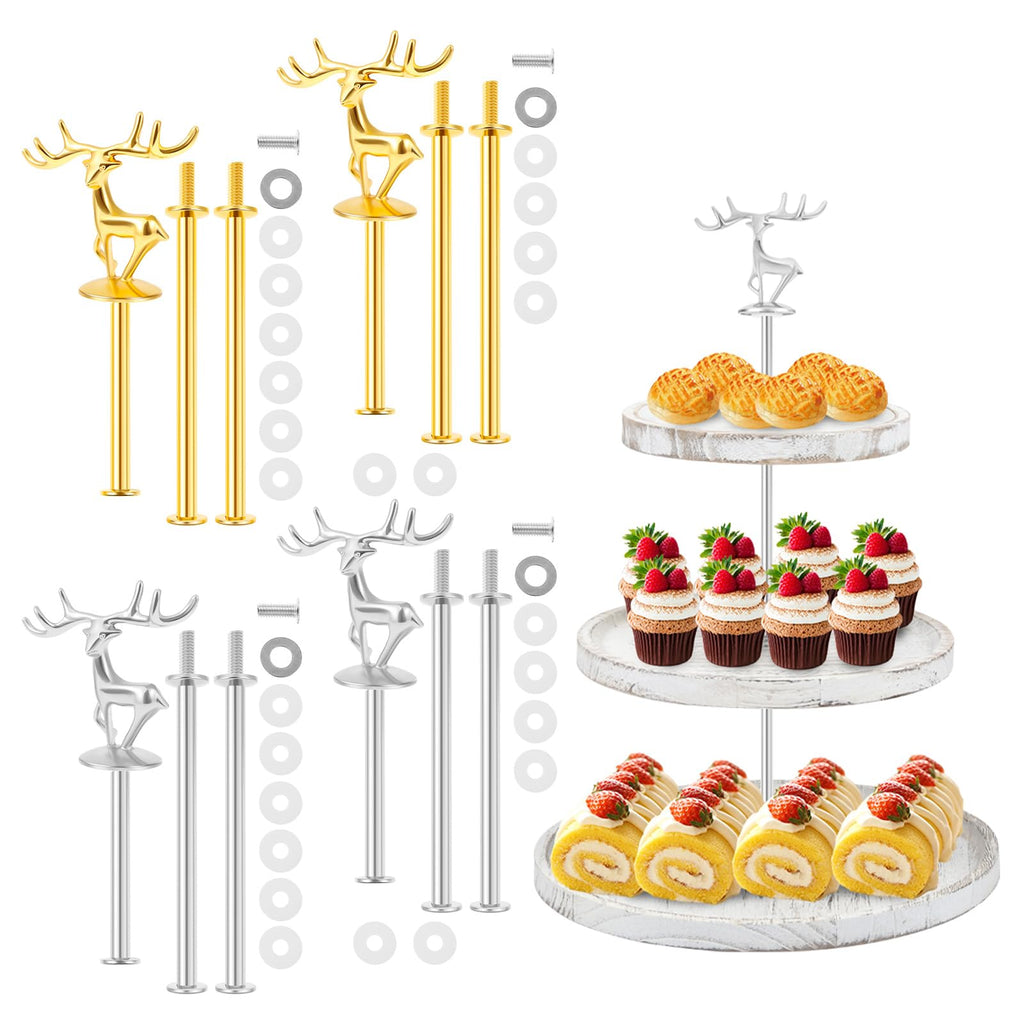 4 Groups Cake Stand Hardware Kits, Zinc Alloy Deer Style Cake Plate Stand, Fitting Smooth Surface Cupcake Holder Hardware Handle for Tea Party