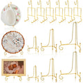 Kenaoeoe 12 Pcs Gold Plate Stands for Display 3 Size Metal Plate Display Stands with 6 Tea Cup Holder for Organizing Plates, Mugs, Books, Art