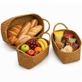 Elsjoy Set of 3 Woven Seagrass Baskets with Handles, Oval Wicker Woven Storage Baskets, Rattan Shelf Basket for Fruit, Bread, Kitchen