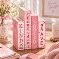 FYSUIMU 4Pcs Pink Bow Table Block Signs Wooden Book Sign Inspirational Table Centerpiece Sign for Farmhouse Home Room Party Shelf Decor