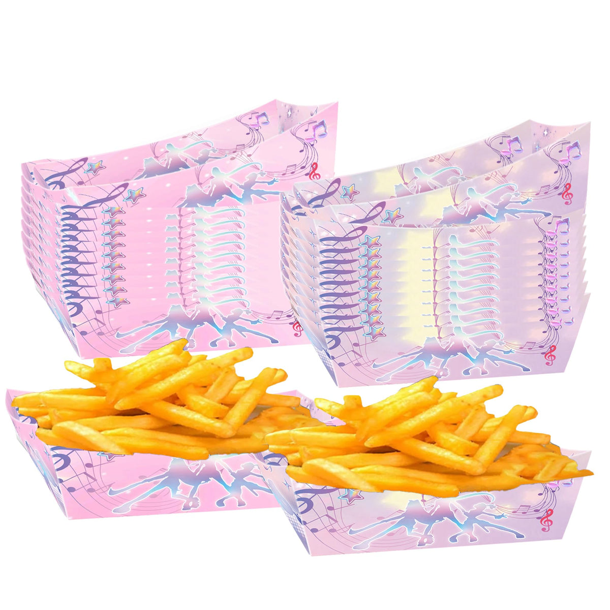 K-pop Theme Paper French Fries Trays, Demon Disposable Paper Food Trays Boat Shape French Fries Containers Party Supplies, 12 Pack