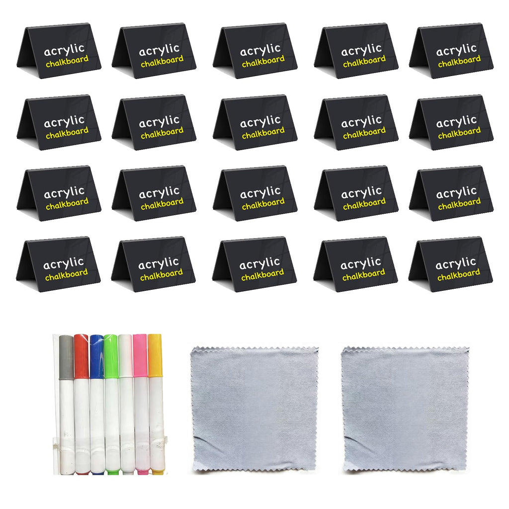 20 Pack Acrylic Chalkboard Signs with 8 Liquid Chalk Markers & 2 Cleaning Cloths, Reusable Double Sided Mini Table Signs