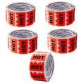 ChromaLabel fluorescent red-orange flame-shaped all-purpose stickers, 1.25 inch, "Hot" imprint, 500 labels per roll, case of 5