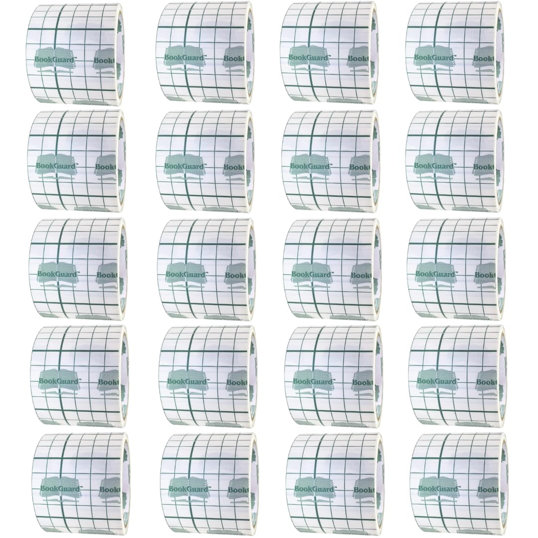 BookGuard 3-inch clear archival binding tape for book repair, 30-foot roll, shown coiled and ready for use.