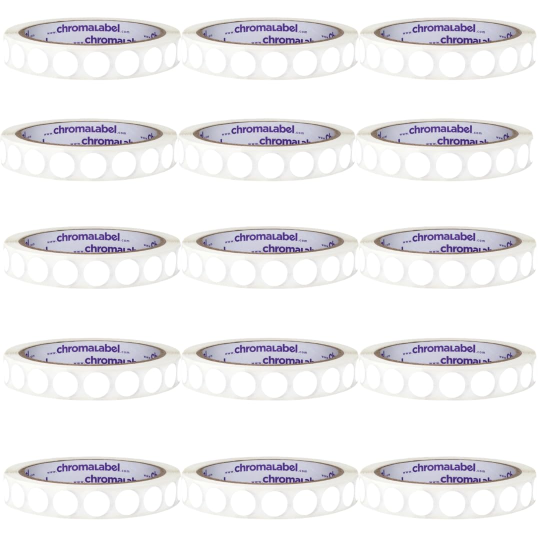 ChromaLabel 1/2 inch round colored stickers, white removable sticky dots for color coding, 1000 per roll, case of 15