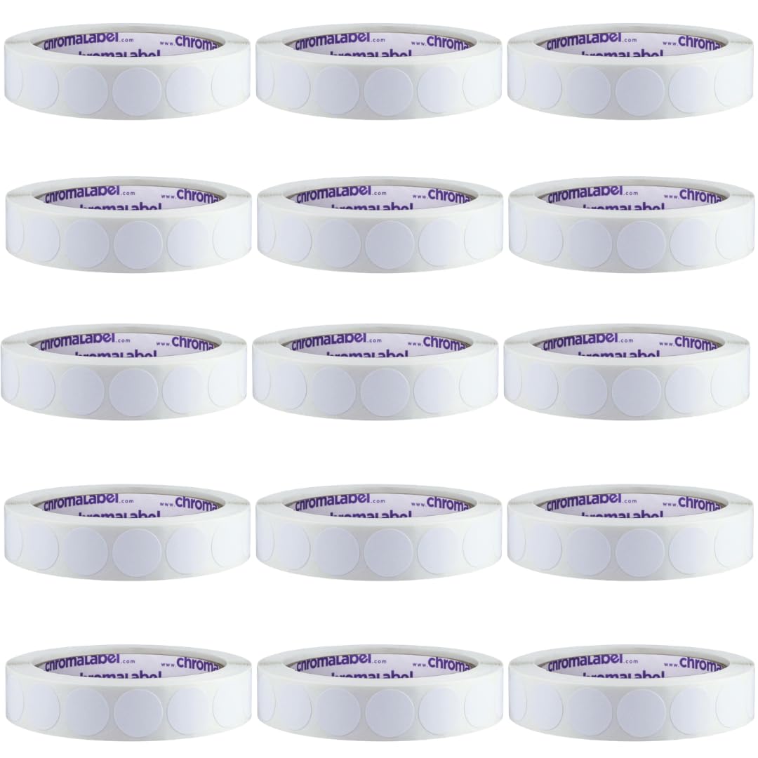 ChromaLabel 3/4 inch white circle sticker labels with colored dots, removable sticky dots, 1000 per roll, case of 15