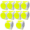 ChromaLabel fluorescent yellow 3-inch circle sticker labels, high visibility removable dots, pack of 500 per roll, case of 10