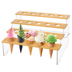 UNICRAFTALE 4-Layer 20-Hole Acrylic Ice Cream Stand Wooden Dessert Rack Waffle Cone Displaying Stand for Ice Cream Sweets and Party Food Display 12.99x9.92x7.76Inch