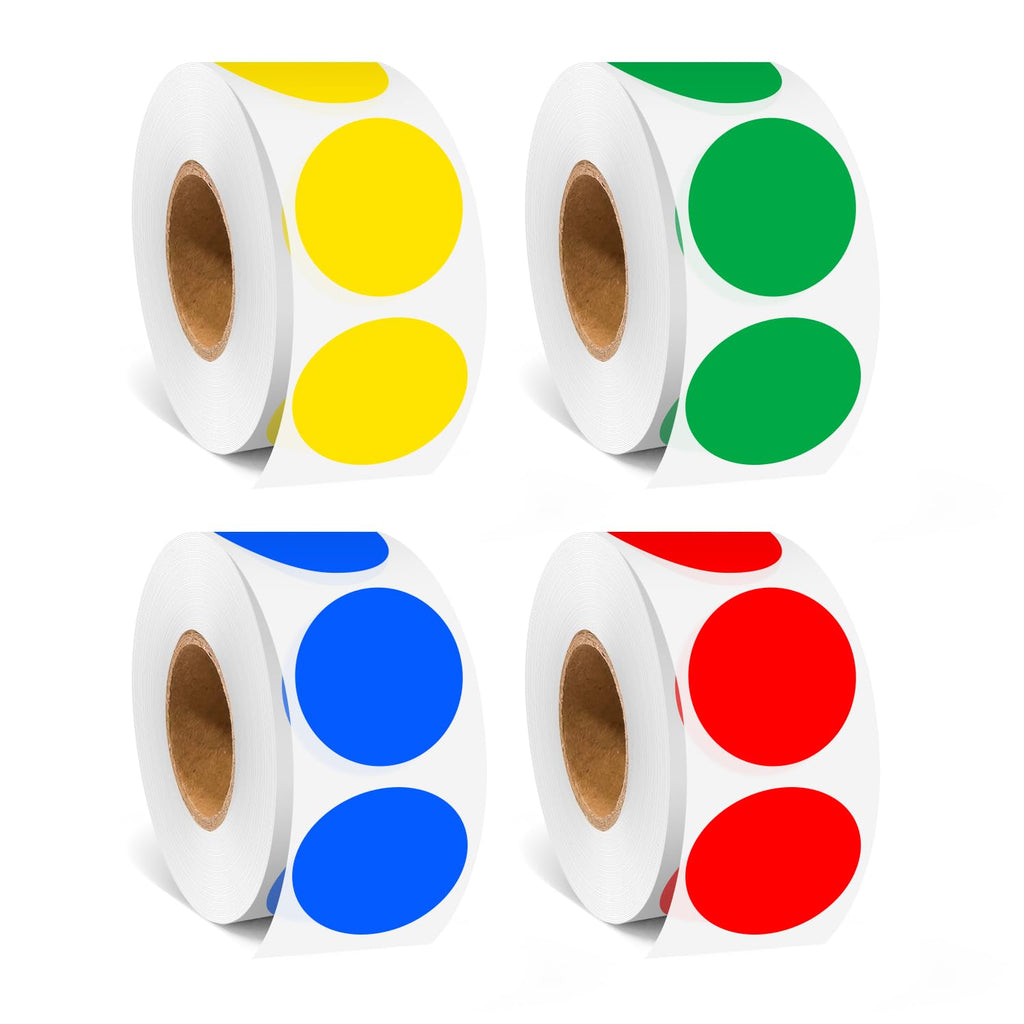 1 Inch 4 Colored Dot Stickers, 2000PCS Round Sticker Label Dots Red-yellow-blue-green 4Colors-2000PCS