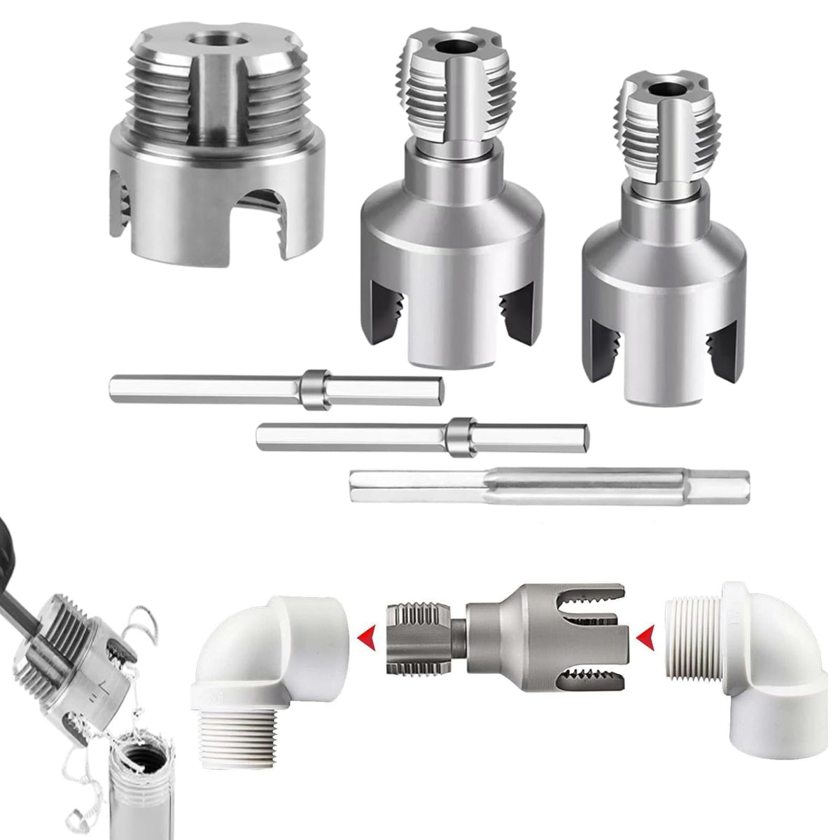 PVC Pipe Threading Tool Set for 1/2-inch,3/4-inch,and 1-inch Pipes, 3-Pack