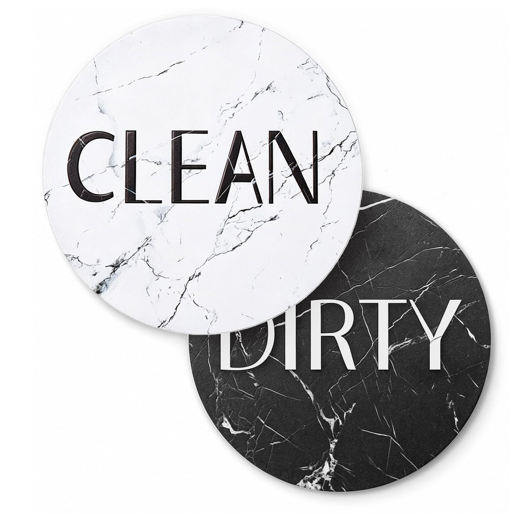 Dishwasher Magnet Clean Dirty Sign, 3.54 Inch Reversible Clean Dirty Magnet for Dishwasher, Waterproof Double Sided Black White Marble Indicator, Kitchen Accessories, 1 Pack