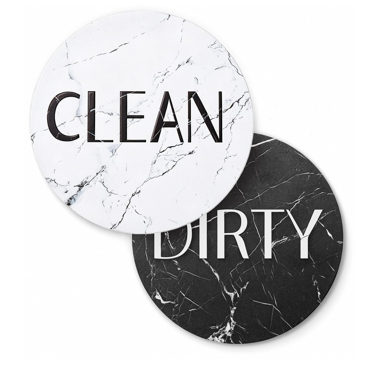 Dishwasher Magnet Clean Dirty Sign, 3.54 Inch Reversible Clean Dirty Magnet for Dishwasher, Waterproof Double Sided Black White Marble Indicator, Kitchen Accessories, 1 Pack