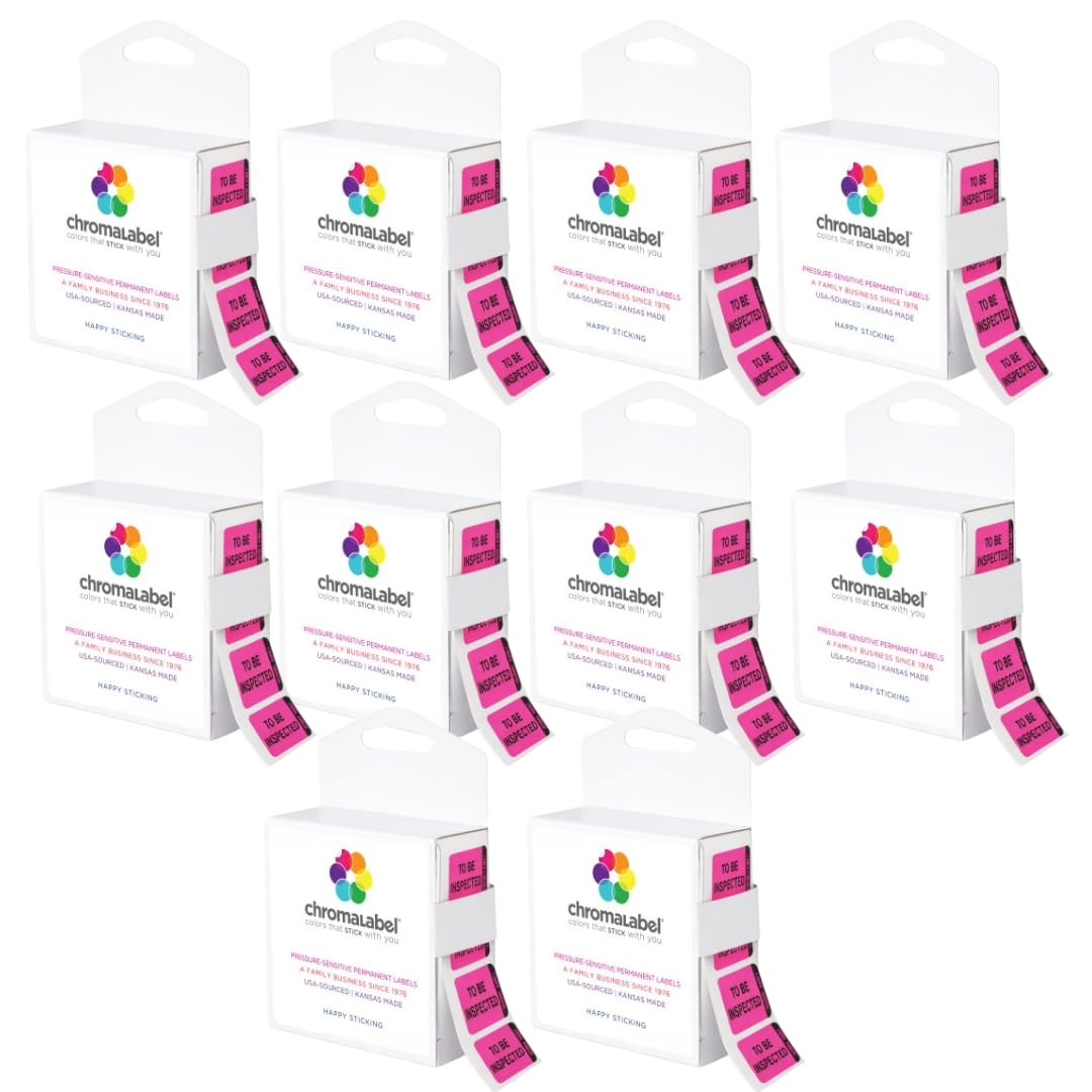 ChromaLabel fluorescent pink and yellow double-layer industrial quality control labels, "to Be Inspected" and "Inspected," 1x1.5 inches