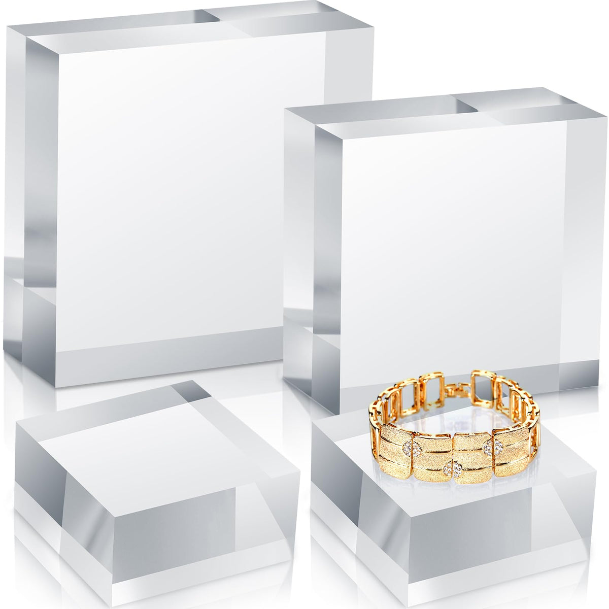 Remerry 4 Pcs Clear Acrylic Display Block 2 x 2 x 1 Inch,3 x 3 x 1 Inch
