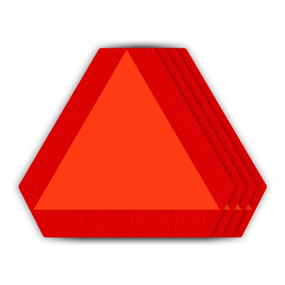 IGNIXIA (Pack of 04) Slow Moving Vehicle Sign, PVC Vinyl Decal Slow Moving Vehicle Triangle Sticker, 14”x 16” Inches Orange Base with Reflective Border, UTV, Safety Triangle Signs (4) 4