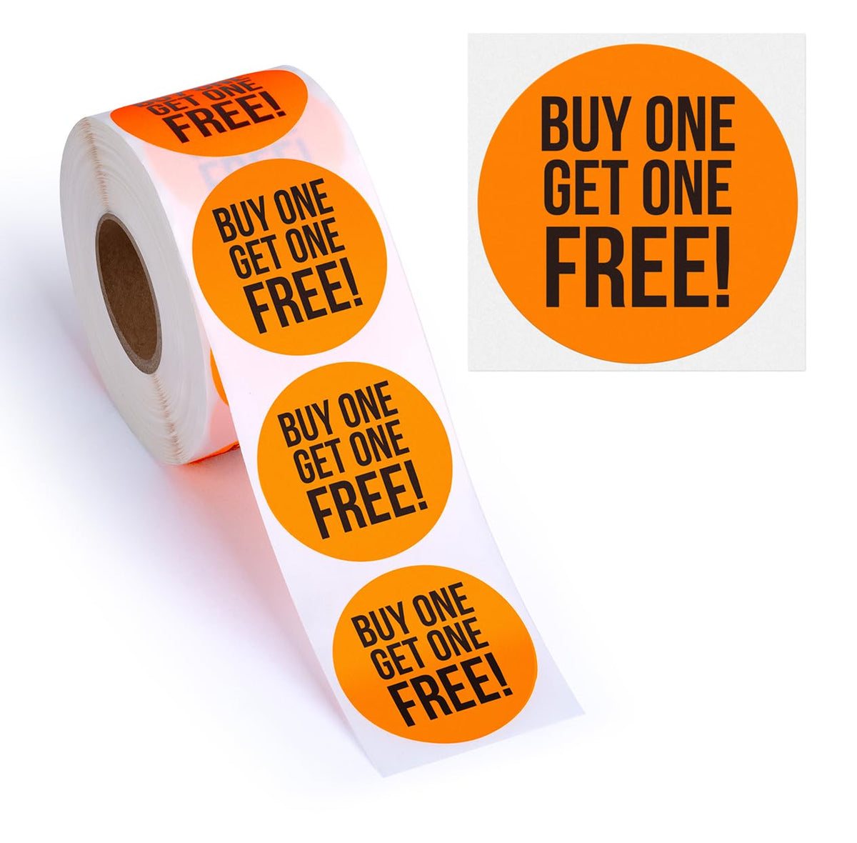 500pcs BOGO Stickers, 1.5" Diameter, Fluorescent Orange