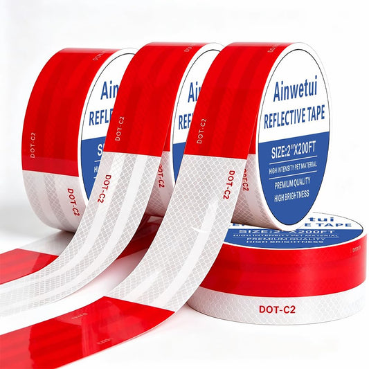 DOT-C2 Reflective Safety Tape 2" x 200' Red/White | High-Visibility, For Vehicles, Trailers, Marine, and Signs, Safety Conspicuity Tape