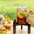 Adjustable Drink Dispenser Stand – Solid Wood Base Fits 8” to 11.2” Wide Containers, Heavy Duty 45 lbs Capacity for 5 Gallon Water Jug, Beverage Server, Flower Pot, Vase, Fish Bowl – Rustic Countertop Stand for Kitchen, Bar, Party
