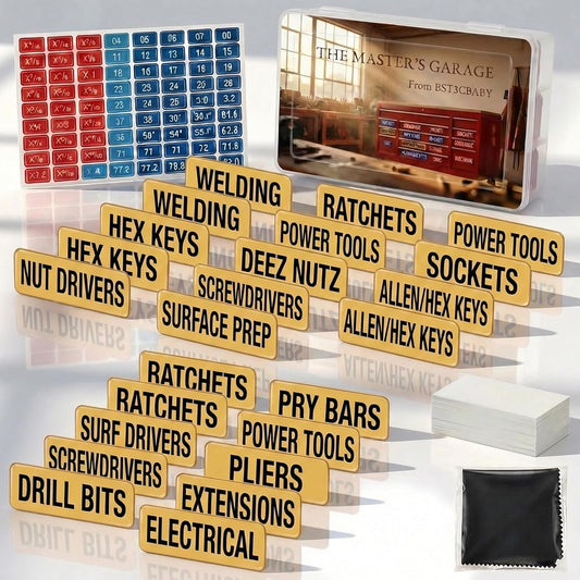 [35-Piece] 3mm Thick Magnetic Toolbox Labels - High-Visibility Yellow Domed Epoxy Organizer Tags for Steel Tool Chests & Drawers - Oil-Resistant Metric & SAE Category Master Set