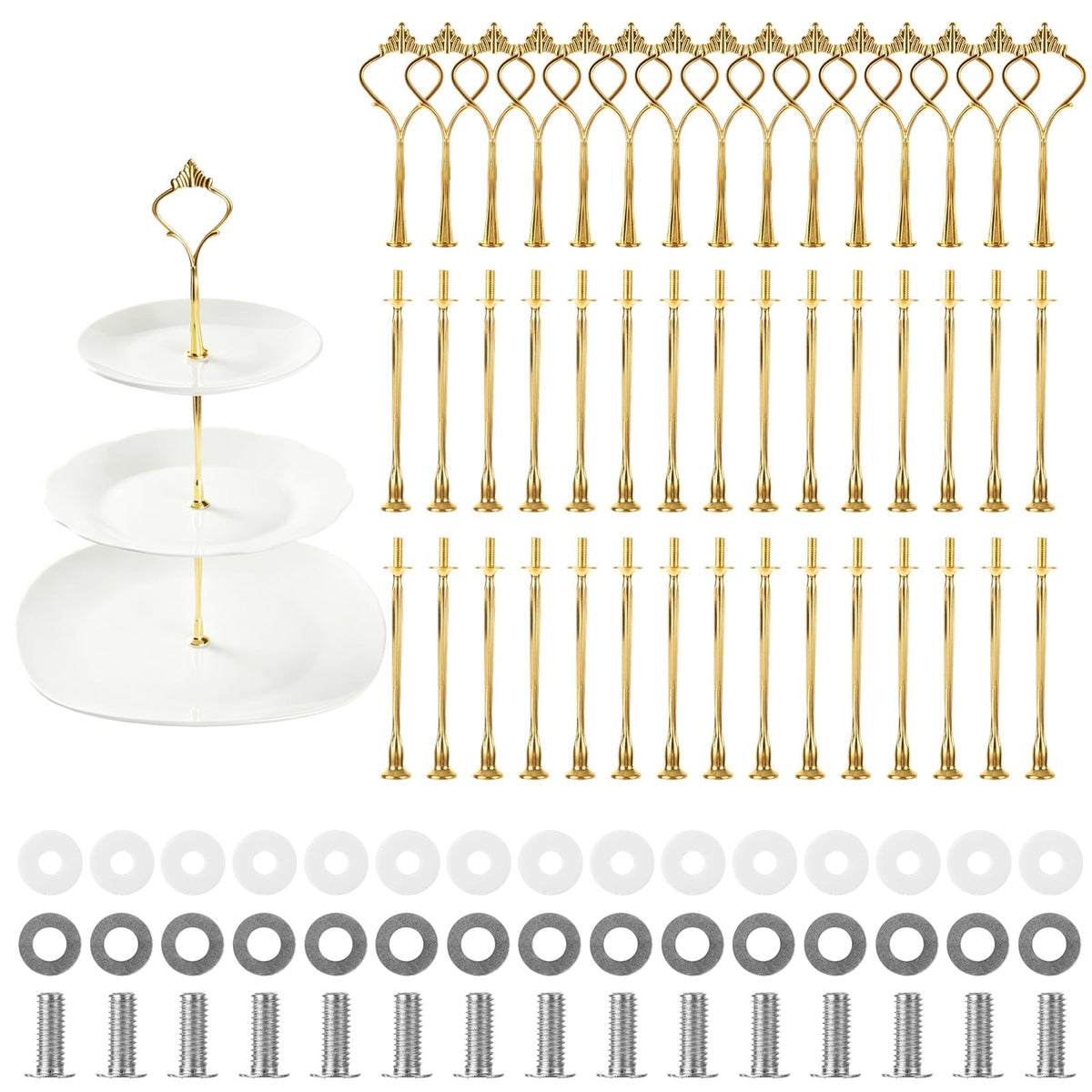 QTLCOHD 15 Sets 3 Tiered Cake Stand Hardware Kit, Zinc-Alloy, Gold Crown