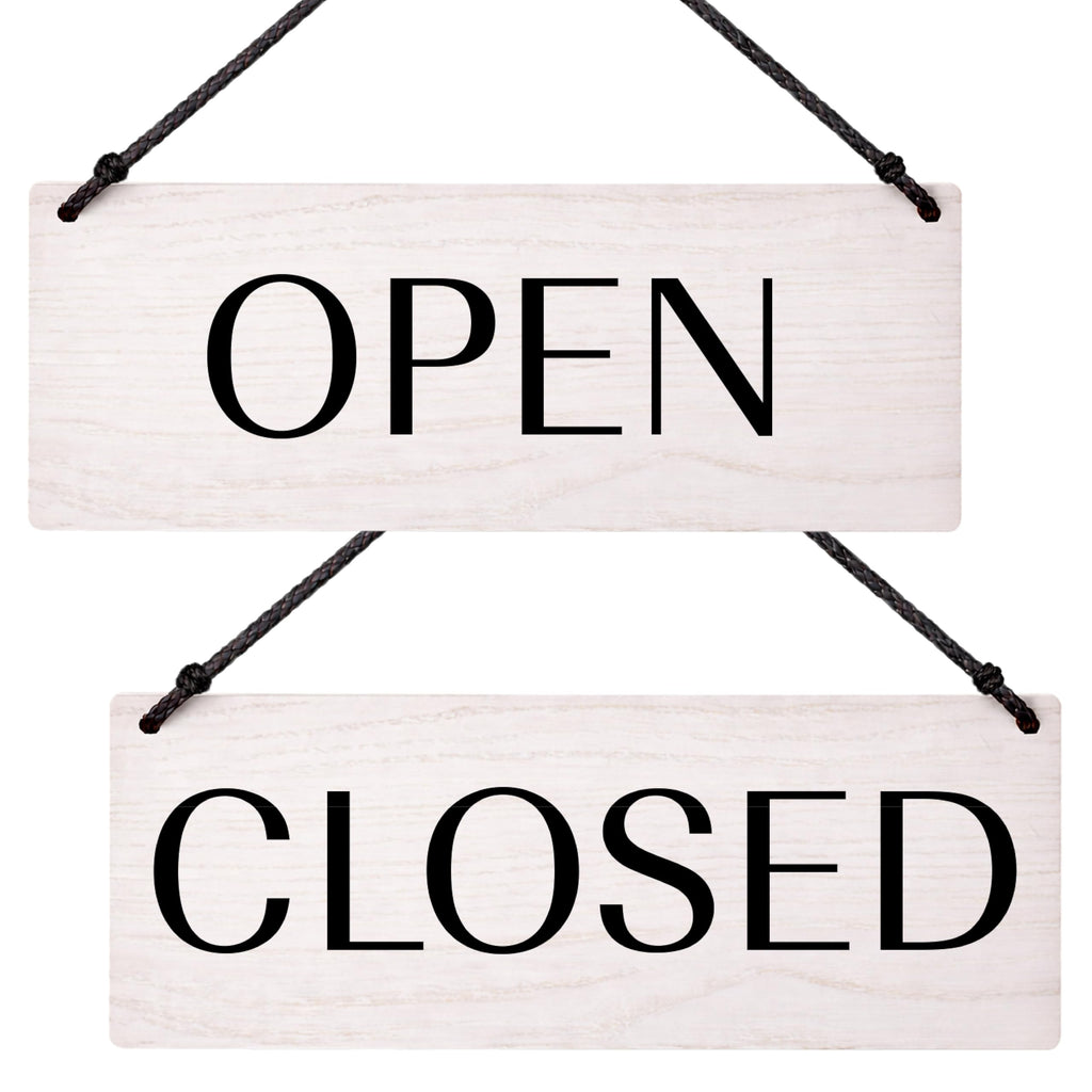 Open Closed Business Sign – Double Sided Real Ash Wood Hanging Open Sign for Storefront Door or Window - White Minimalist We Are Open Sign - 10 x 4 Inch