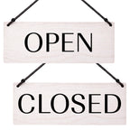Open Closed Business Sign – Double Sided Real Ash Wood Hanging Open Sign for Storefront Door or Window - White Minimalist We Are Open Sign - 10 x 4 Inch