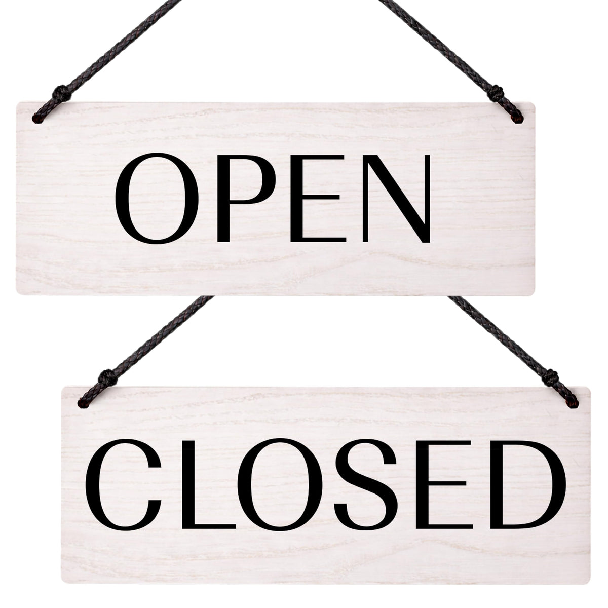 Open Closed Business Sign – Double Sided Real Ash Wood Hanging Open Sign for Storefront Door or Window - White Minimalist We Are Open Sign - 10 x 4 Inch