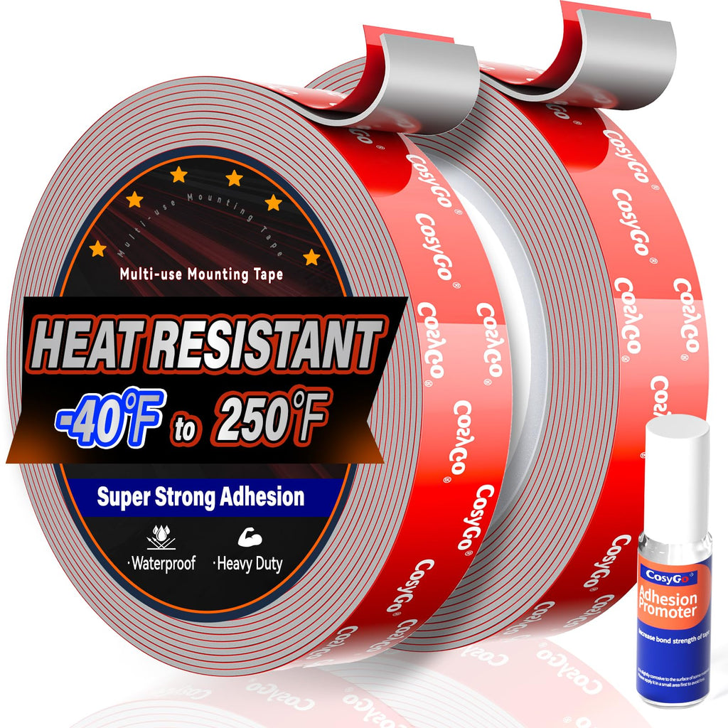 Heavy Duty Permanent Bond Double Sided Tape, Heat Resistant 2-Rolls 5/8" / 15mm Width