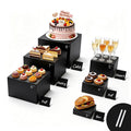 6PCS Buffet Risers,Food Display Stands with Mini Sign and Marker,for Buffet Table,Black Acrylic Cube Boxes Nesting Risers,Hollow Bottoms,for Cake Catering Dessert Party(8",7",6",5",4",3") Black with Sign