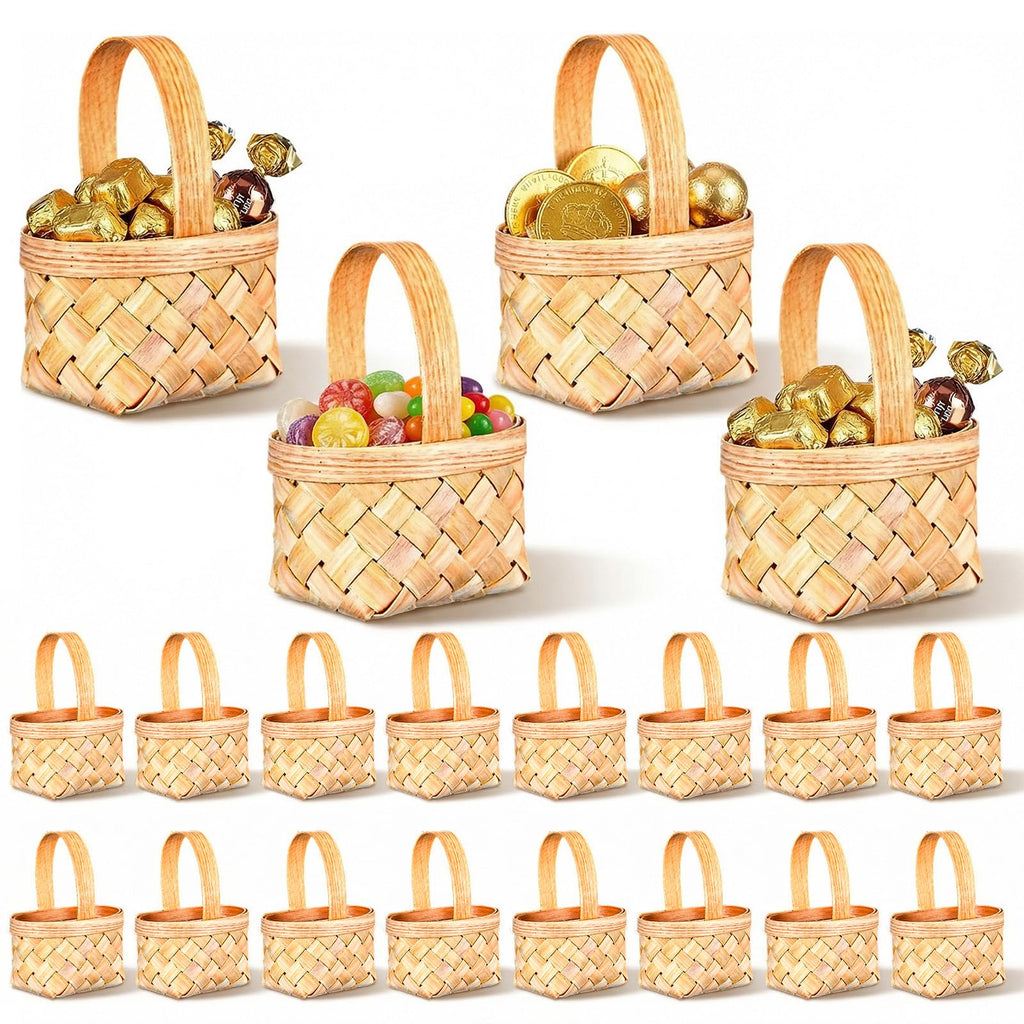 20 Pack Small Basket with Handle, Mini Wicker Basket for Wedding Party