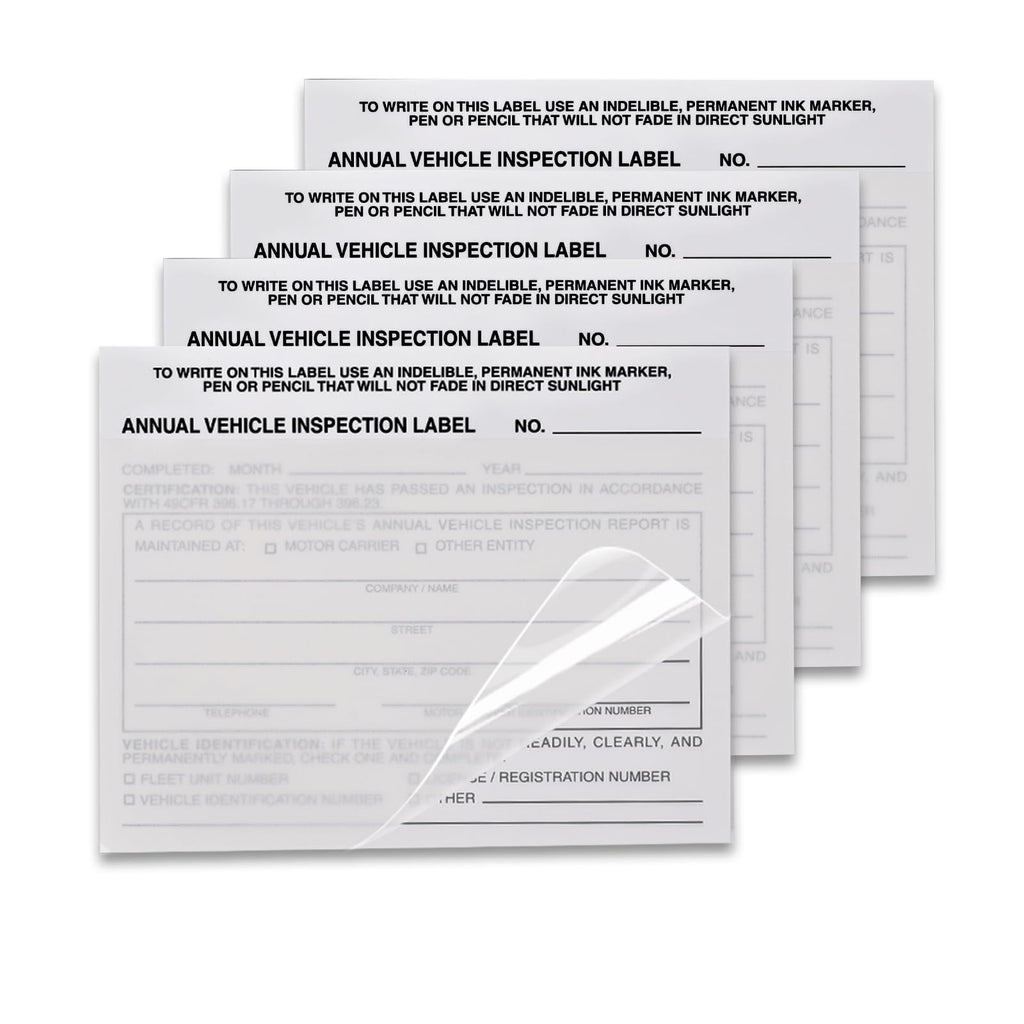 50-Pack Annual Vehicle Inspection Label Stickers, 2-Ply Strong Adhesive Vinyl, DOT Compliant Windshield Decals for Commercial Fleets, Trucks, Trailers, Car Dealerships & Auto Shops