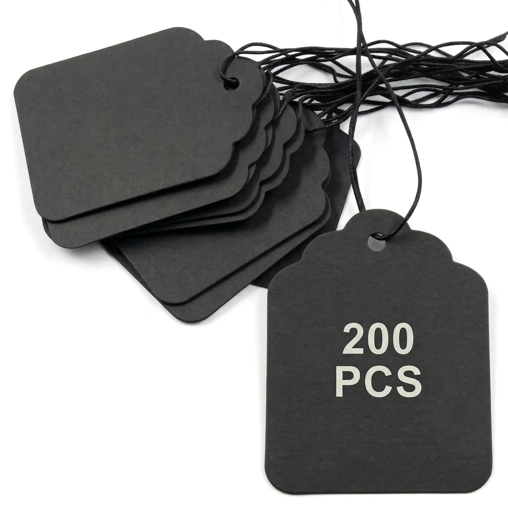 Piutouyar 200 Pcs Price Tags with Elastic String, Black, 45x35 mm 45x35 mm/1.77x1.38 inch