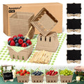16 Set Farmers Market Decorations Natural Pulp Fiber Berry Baskets Kit with Deli Paper Sheets Bamboo Forks Mini Chalkboard Signs for Farm Stand Strawberry Blueberry Fruit Vegetable Grocery & Party Natural Green 16
