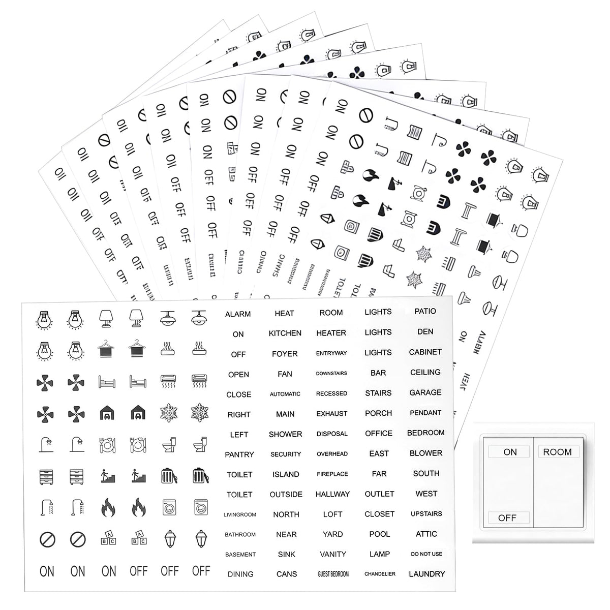 8 Sheet Transparent Light Switch Labels,Waterproof Switch Stickers,Transparent Switch ID Stickers Switchboard Label Decals for Home Kitchen Bathroom Office School