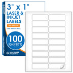 3" X 1" Matte White Printable Address Labels (100 Sheets, 1800 Stickers) 1800 Labels