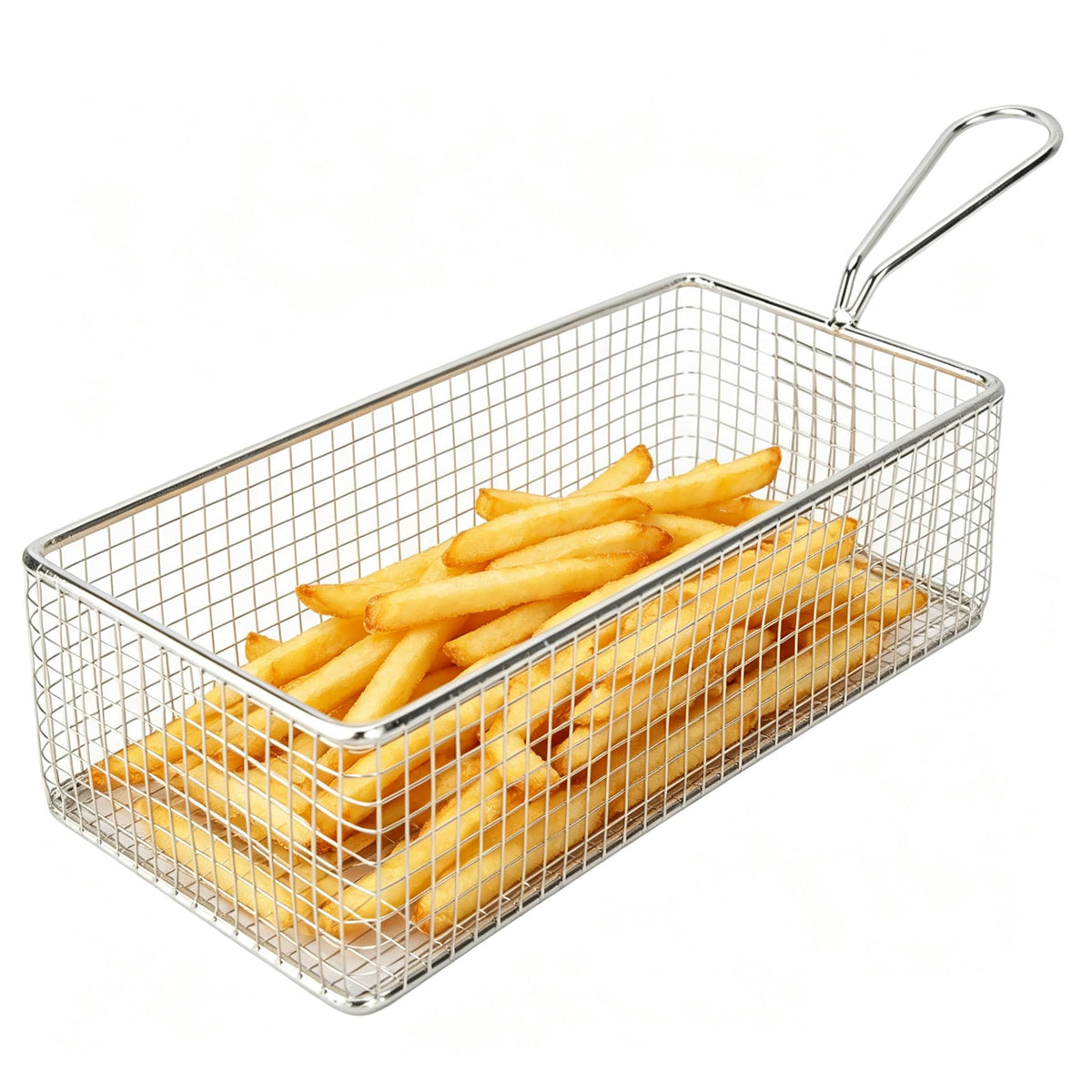 Mini French Fries Basket with Handle, 8.5x4.2x2.6 In, Silver
