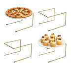 Pizza Stand, 2 Tier Pizza Rack for Party, Brass Metal Pizza Serving Tray Stand with Non-Slip Silicone for Wedding, Dessert Table, Holiday Event, Home Decor Use Gold