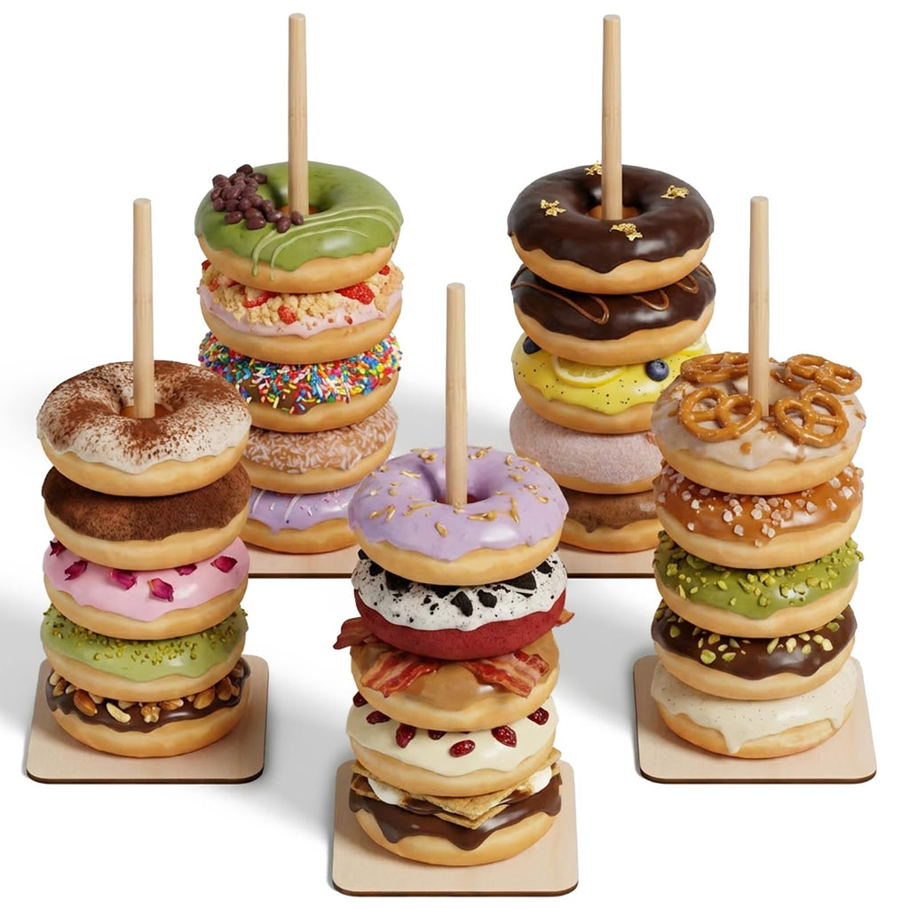 5 PCS Square Donut Stands for Dessert Table, Wooden Donut Stand Display, Farmhouse Bagel Stand for Dessert Table, Wedding, Birthday, Class Reunion, and Party Decoration