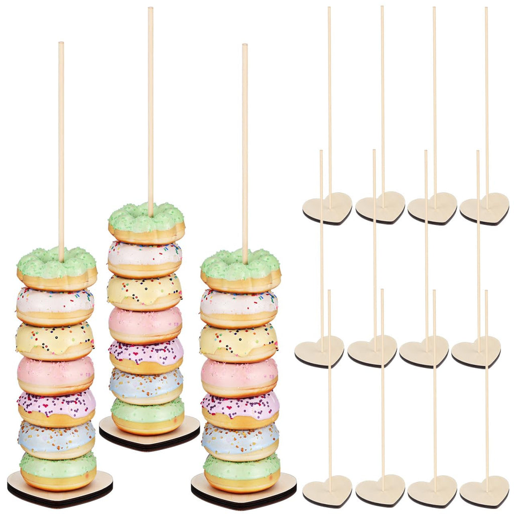 BESTYASH Wooden Donut Display Stand 15 Bases and 15 Rods Dessert Table