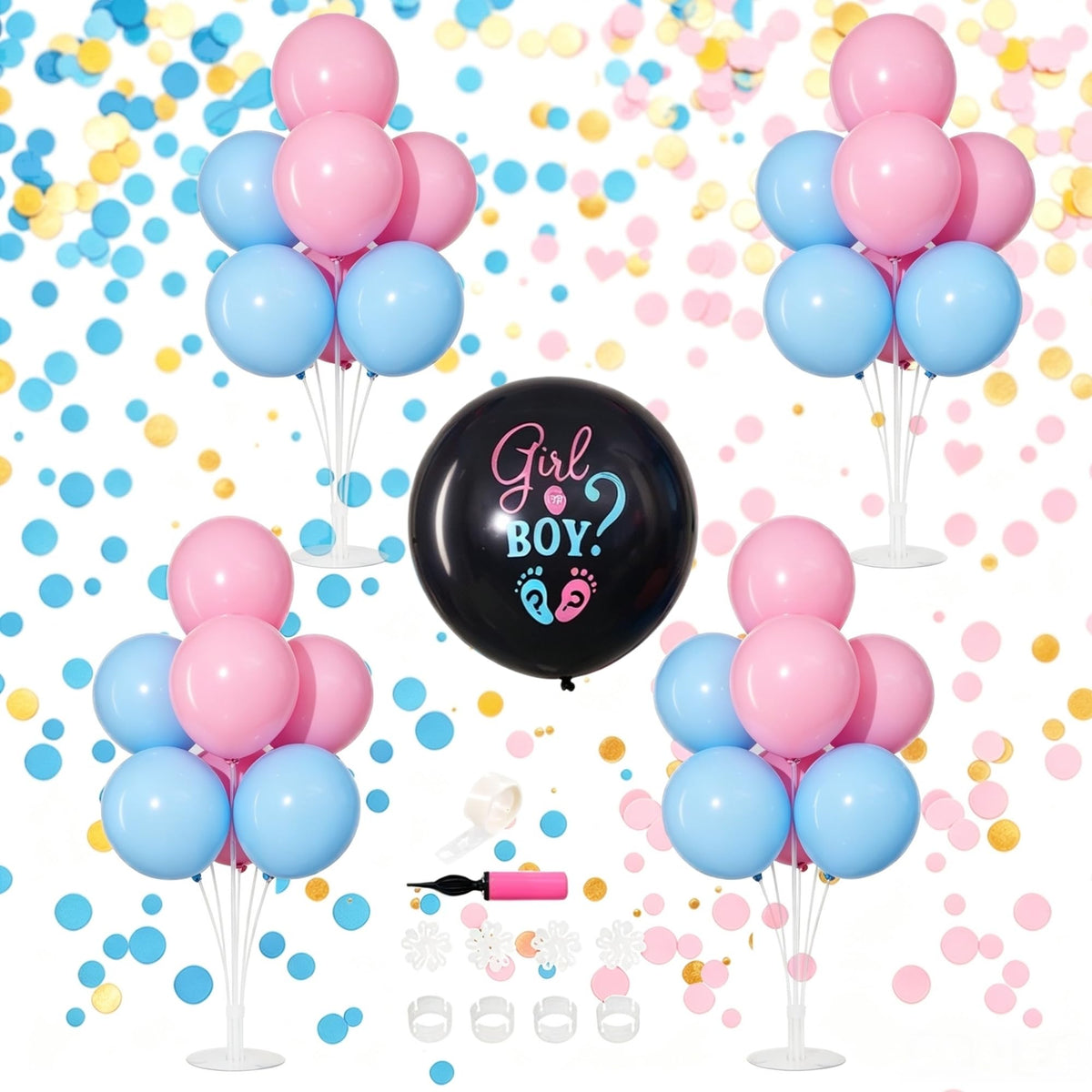 4 Sets Gender Reveal Balloons Stand Kit for Table Pink Blue