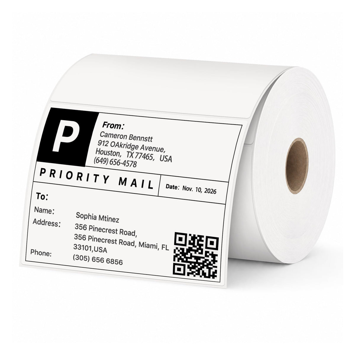 4" x 3" Direct Thermal Labels, White, 500 Labels/Roll