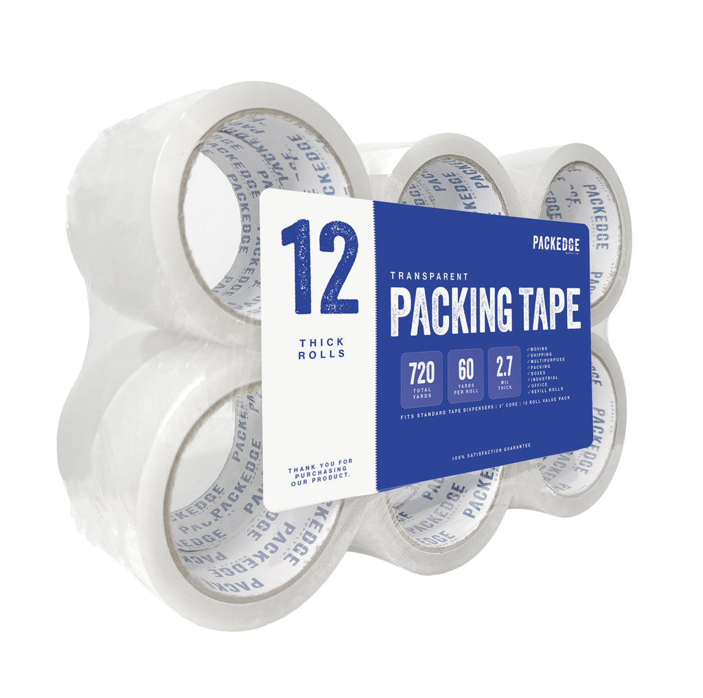 Packedge Clear Packing Tape, 12 Rolls, 1.88 in x 60 Yd Heavy Duty Shipping